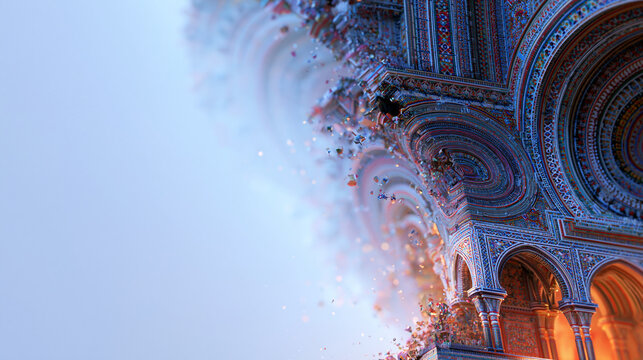 Surreal Fractal Architecture Dissolving into Dreamy Sky