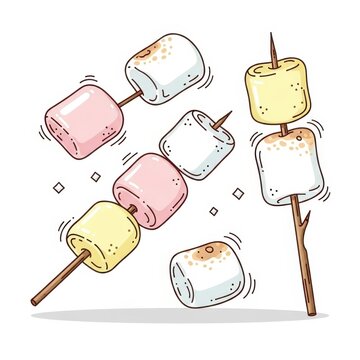 Colorful Toasted Marshmallows on Sticks Illustration.