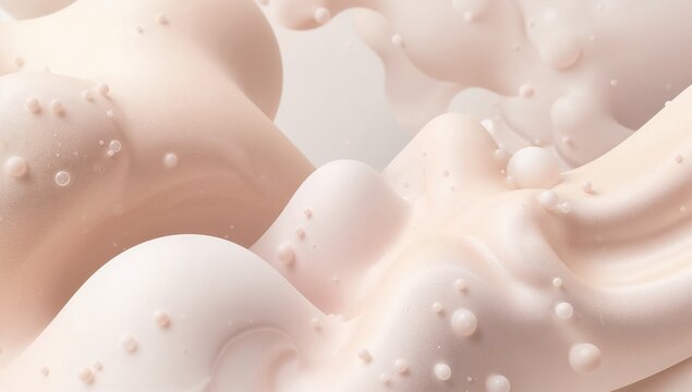 Abstract Creamy Liquid Splash with Bubbles in Soft Beige Tones for Artistic and Commercial Use