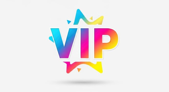Colorful VIP text logo design with gradient and shadow effect.