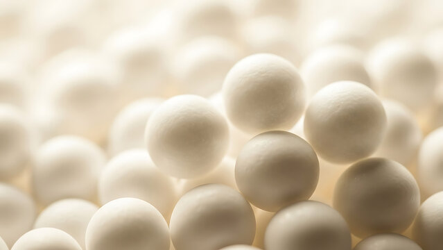 Macro view of white round homeopathic globules on transparent background isolated on white cutout
