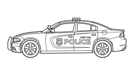 Police patrol car black and white line art illustration © Azrha