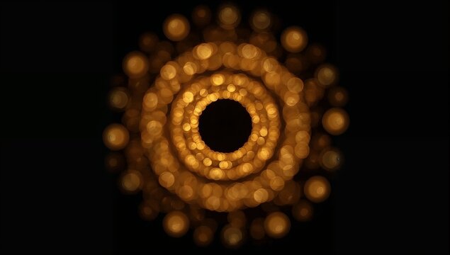Abstract Circular Golden Light Pattern on Black Background Artistic Design