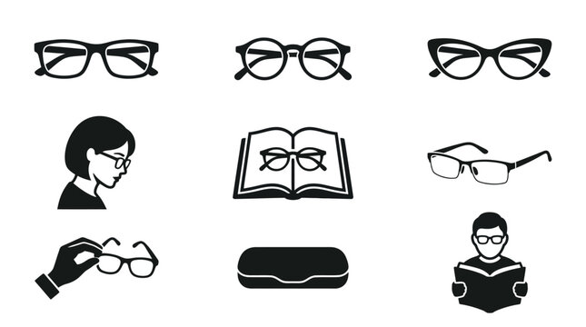 Glasses and people reading books.