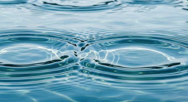 Concentric ripples in clear blue water surface.