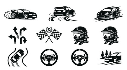 Obraz premium Racing cars and driver icons set.