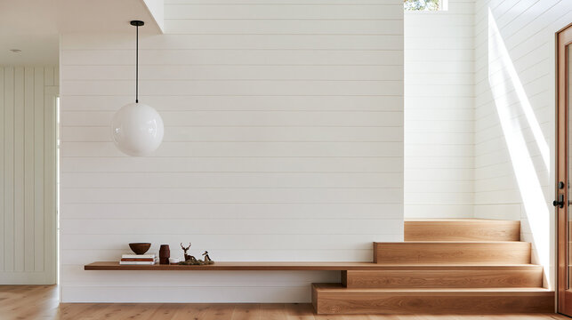Modern Minimalist Home Interior with Wooden Stairs