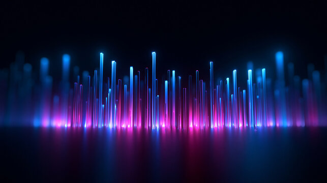 Abstract Futuristic Digital Data Visualization with Neon Glowing Rods