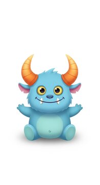 Cute Blue Monster with Orange Horns and Open Arms.