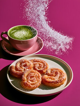 Sprinkling icing sugar on Palmier pastries