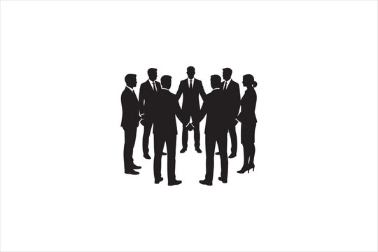 Business team silhouettes standing together in formal attire, representing leadership, teamwork, corporate unity, professional staff, and workplace collaboration. Vector illustration.