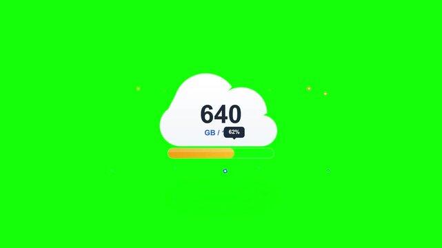 Cloud storage upload progress bar animation on green screen background.