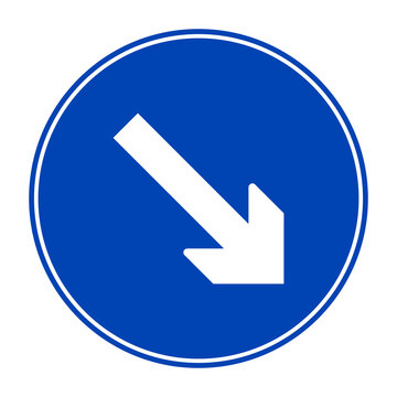 blue circular icon featuring a white diagonal arrow pointing towards the bottom right, set on a transparent background