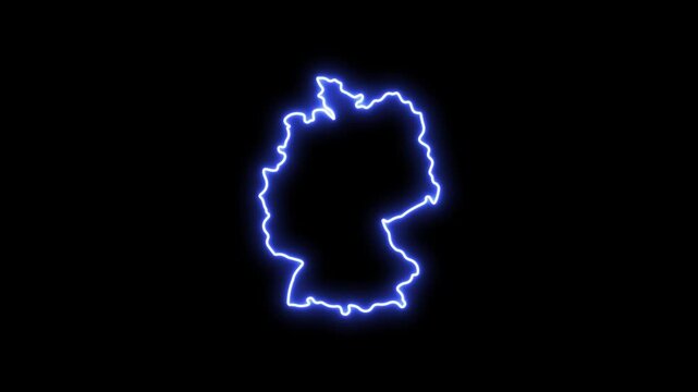 Glowing neon outline map of germany, animated blue border on black background 4k Motion video
