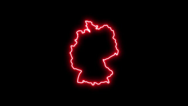 Glowing red neon outline map of germany, animated country border silhouette on black background 4k Motion video