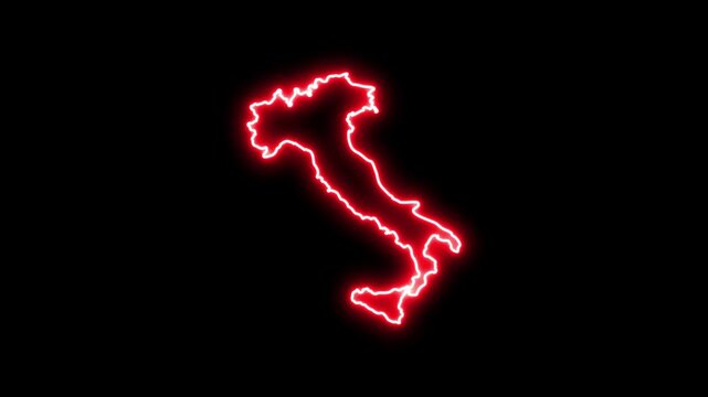Glowing neon outline map of italy on black background, digital of italian geography 4k Motion video