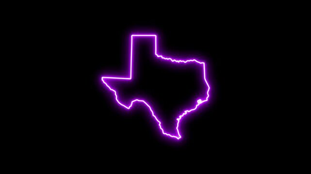Neon glowing texas state map outline animation on black background 4k Motion video