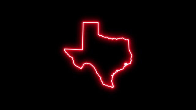 Glowing red neon outline of texas state map animation on black background 4k Motion video