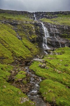 Waterfall in Estuyroy, Faroe islands, Denmark