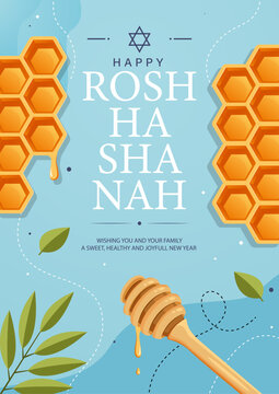Rosh Hashanah Holiday Vector Illustration with Honey for Sweet New Year, Editable Vector Illustration