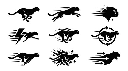 Fototapeta premium Black cheetah silhouettes in motion graphics.