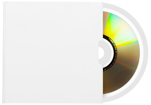 Retro style blank white CD sleeve with disc media. png isolated on transparent background
