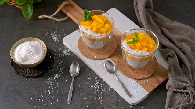 Mango Chia Seed Pudding with Coconut and Fresh Mint