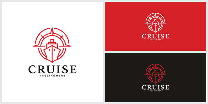 Cruise ship logo design with compass and navigation symbols vector illustration