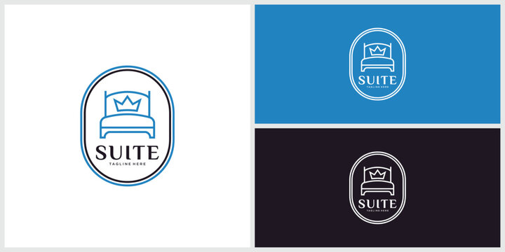 Suite bed furniture logo design crown emblem vector illustration with furniture