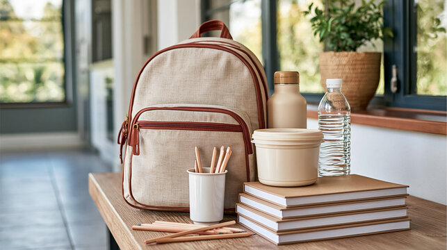 School Backpack And Books Ready For Class
