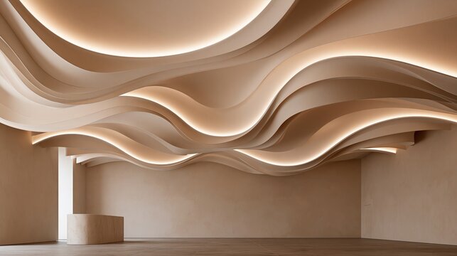 modern sculptural ceiling design with integrated ambient lighting