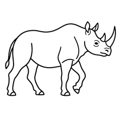 Fototapeta premium Black and white outline of a walking rhinoceros