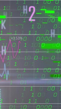Animation of statistical data processing, changing numbers and alphabets against grey background