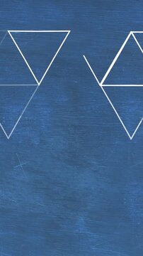 Animation of abstract traingular shapes against copy space on blue chalkboard background