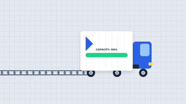 Logistics delivery trucks with loading bars and boxes animation