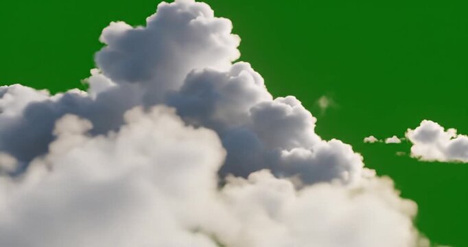 Moving clouds motion graphic effects on green screen background. Cloud green screen stock video, cloud zoom shoot Transition green screen video. flying clouds green screen, Moving white clouds. 4K