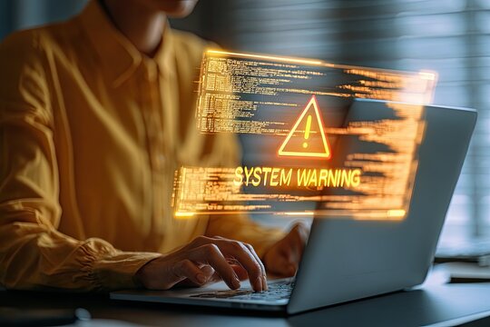 Cybersecurity Alert - System Warning Displayed on Laptop Screen.