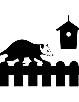 Opossum walking on a wooden fence silhouette vector illustration