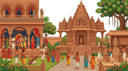 Fototapeta premium Traditional Indian Temple and Palace Scene.