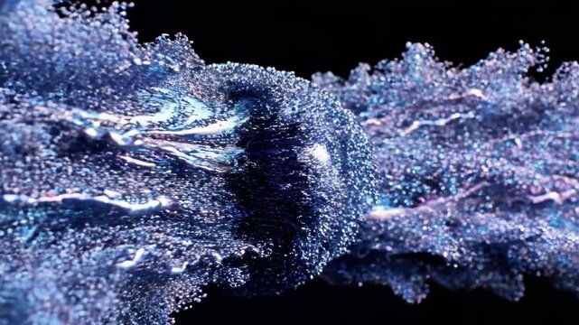 Blue shimmering textured rope macro against black background