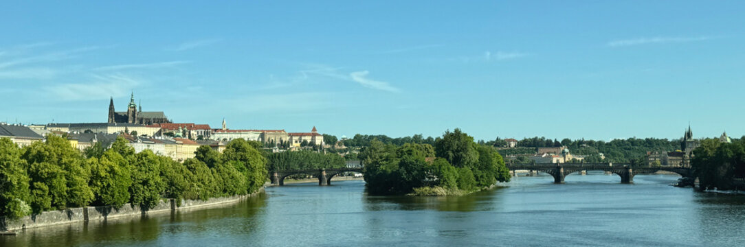 Beautiful landscape of Manes Bridge over the river in Prague, Czechia