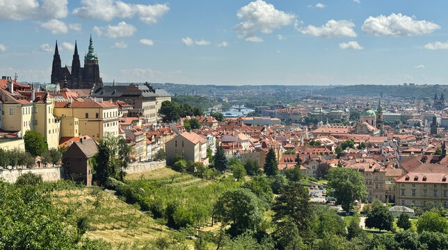 Beautiful landscape of Prague Castle Complex with its cathedral in Prague, Czechia