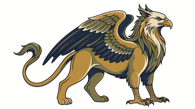 Majestic Griffin Vector Illustration Fantasy Creature Mascot with Large Wings and Golden Fur