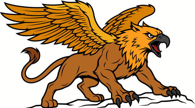Fierce Golden Griffin Mythology Creature Roaring Mascot Vector Illustration for Sports Team Logo