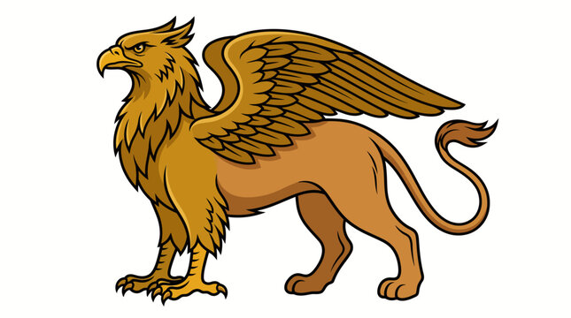 Mythical Golden Griffin Side Profile Vector Illustration for Crest Design and Fantasy Art