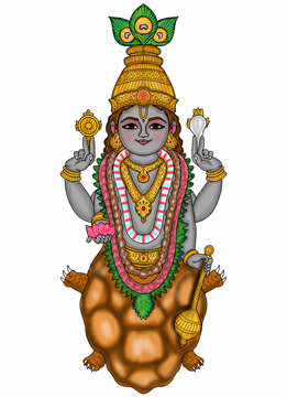 hand drawn digital art of lord vishnu's kurma incarnation
