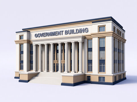 Classic domed government building on white background