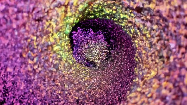 Deep purple and blue granular particle spiral tunnel.