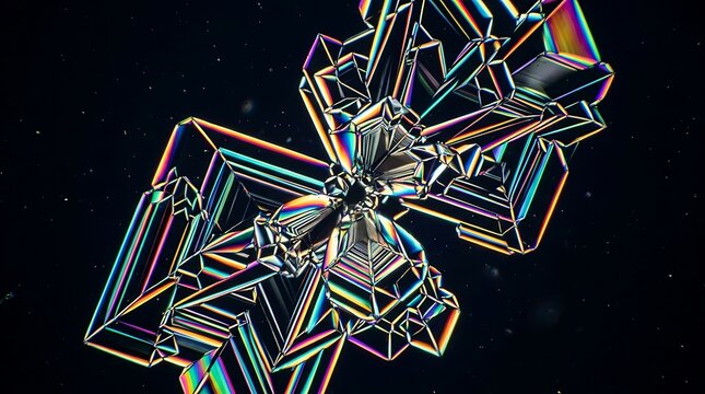 Exquisite Geometric Crystal Formation with Vibrant Rainbow Colors under Macro Photography