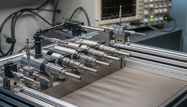 Precision lathe machining metal components in workshop.